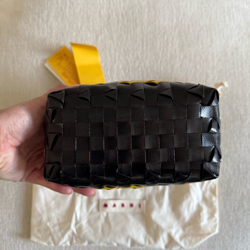 Marni Geometric Black, White, Yellow, and Orange woven Tote bag wicker purse - Picture 5 of 6